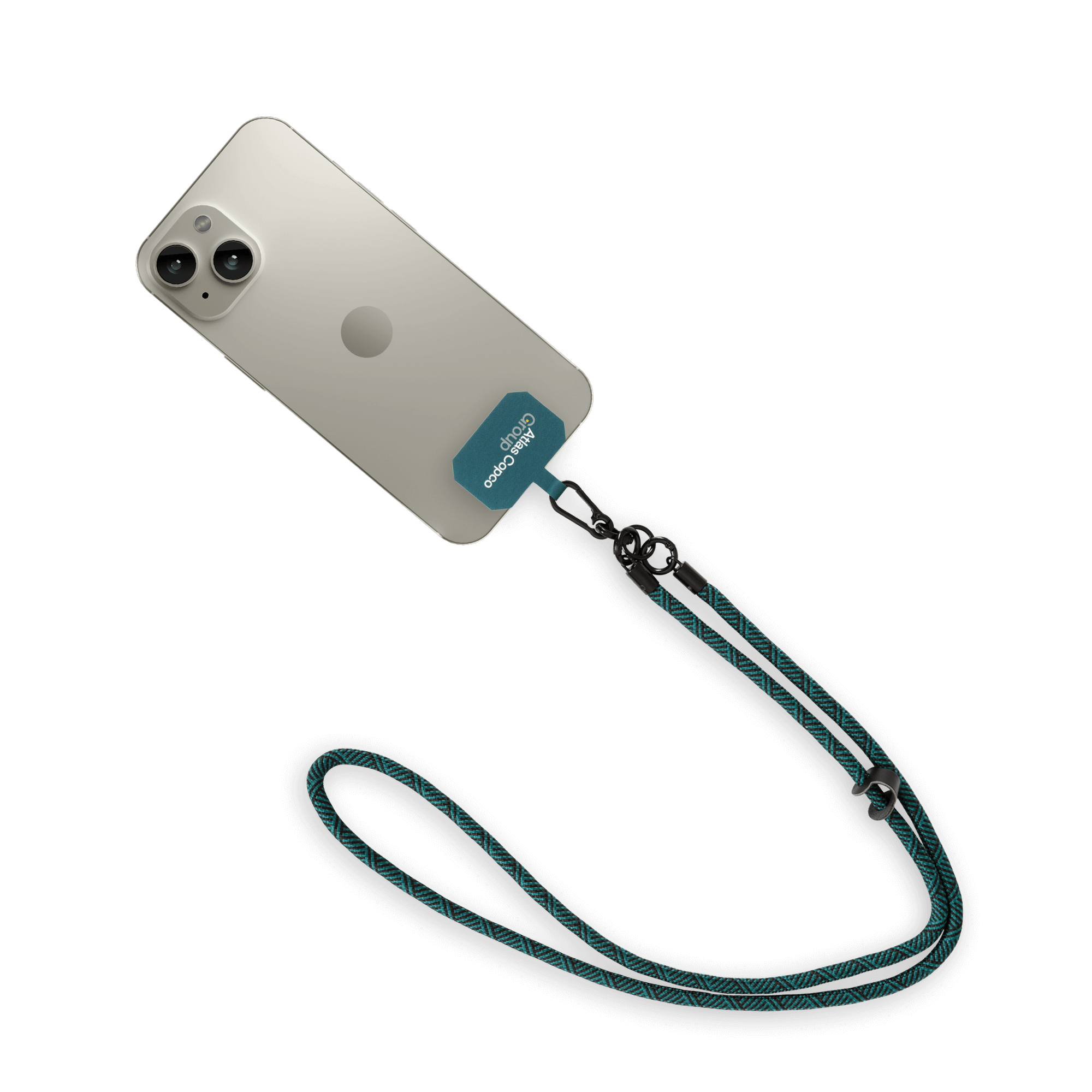 phone strap with atlas copco group logo back