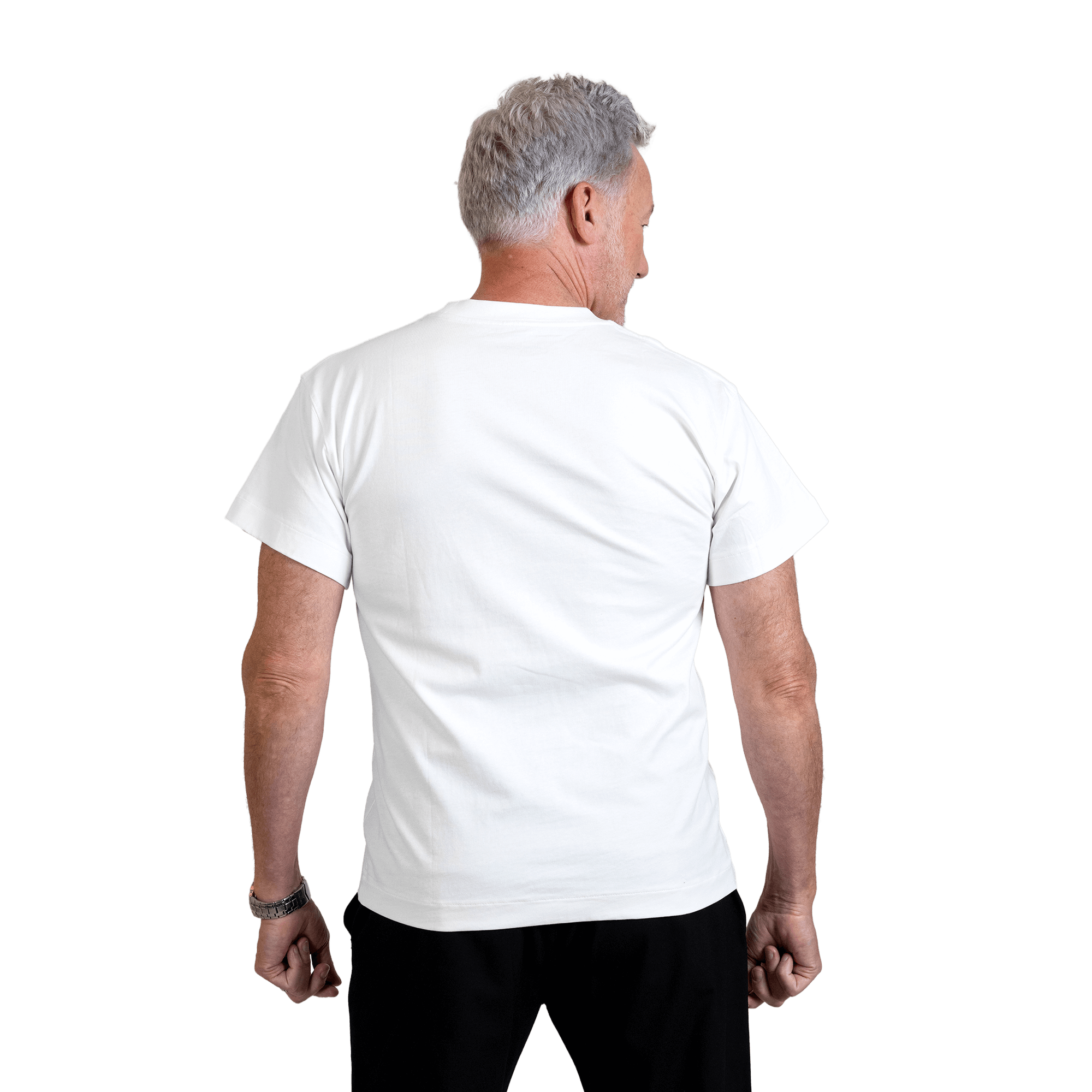 man wearing white tshirt with atlas copco group logo