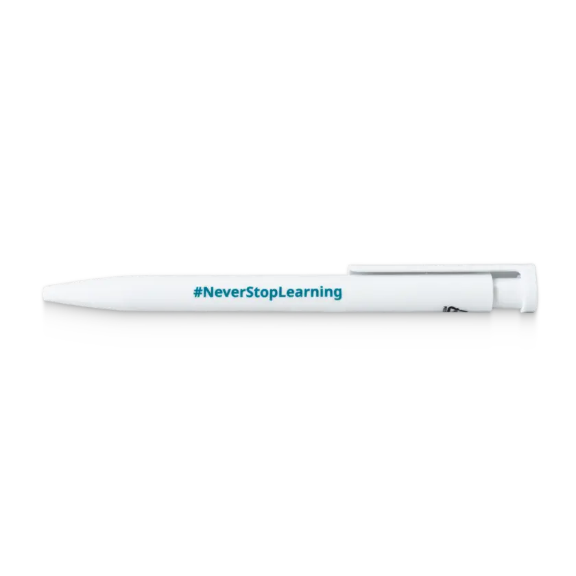pen with never stop learning logo