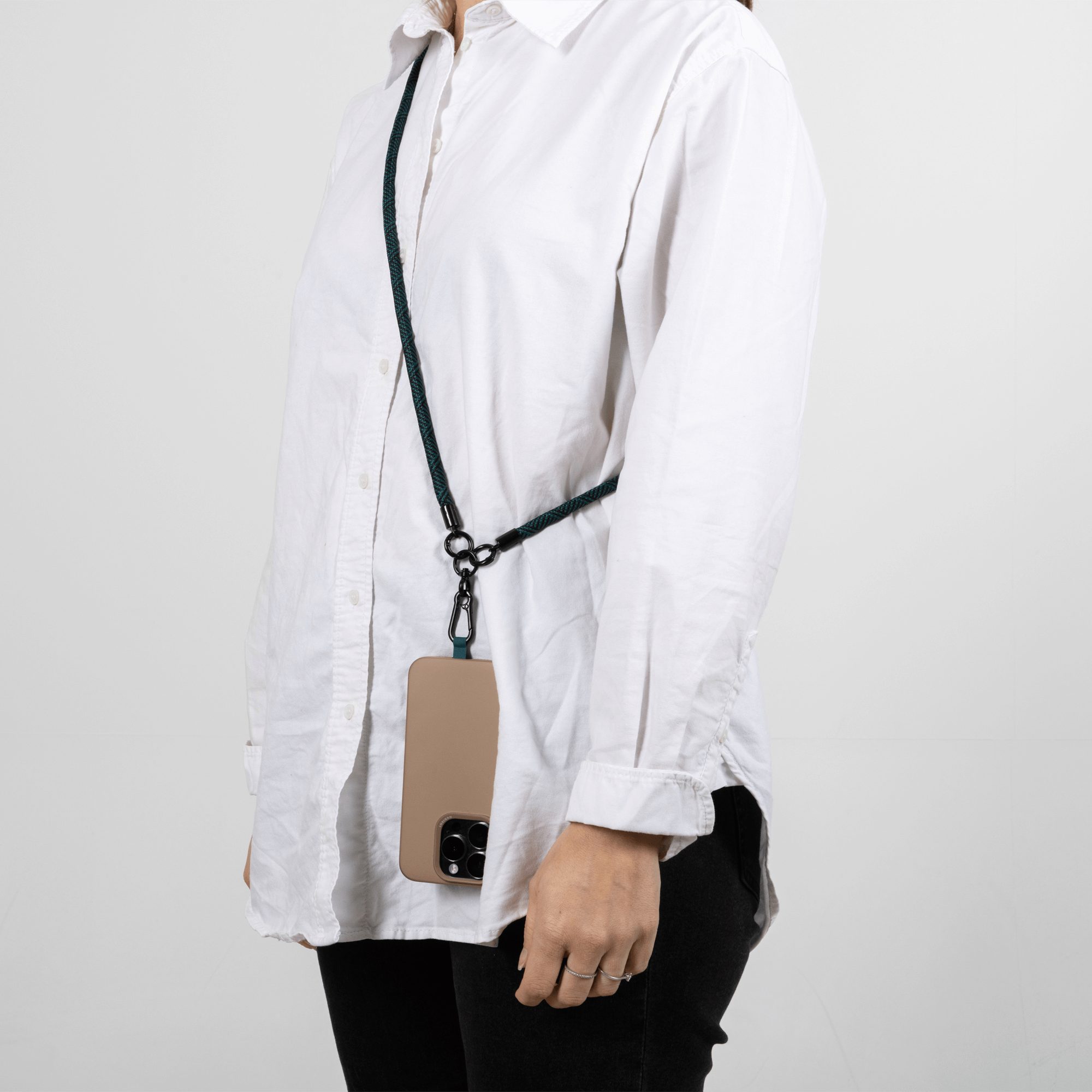 phone strap with atlas copco group logo on shoulder