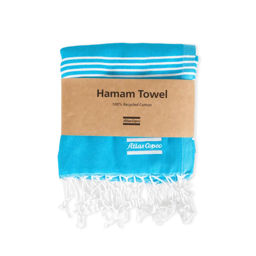 Blue towel with paper wrap