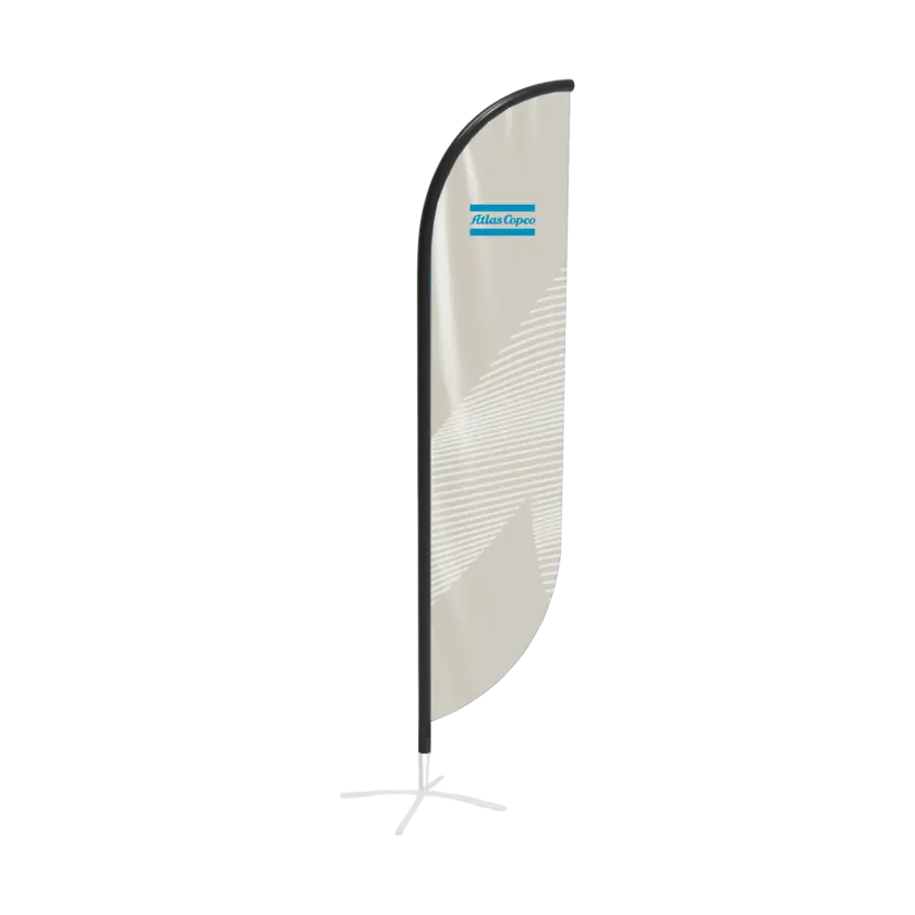 beach flag with atlas copco logo