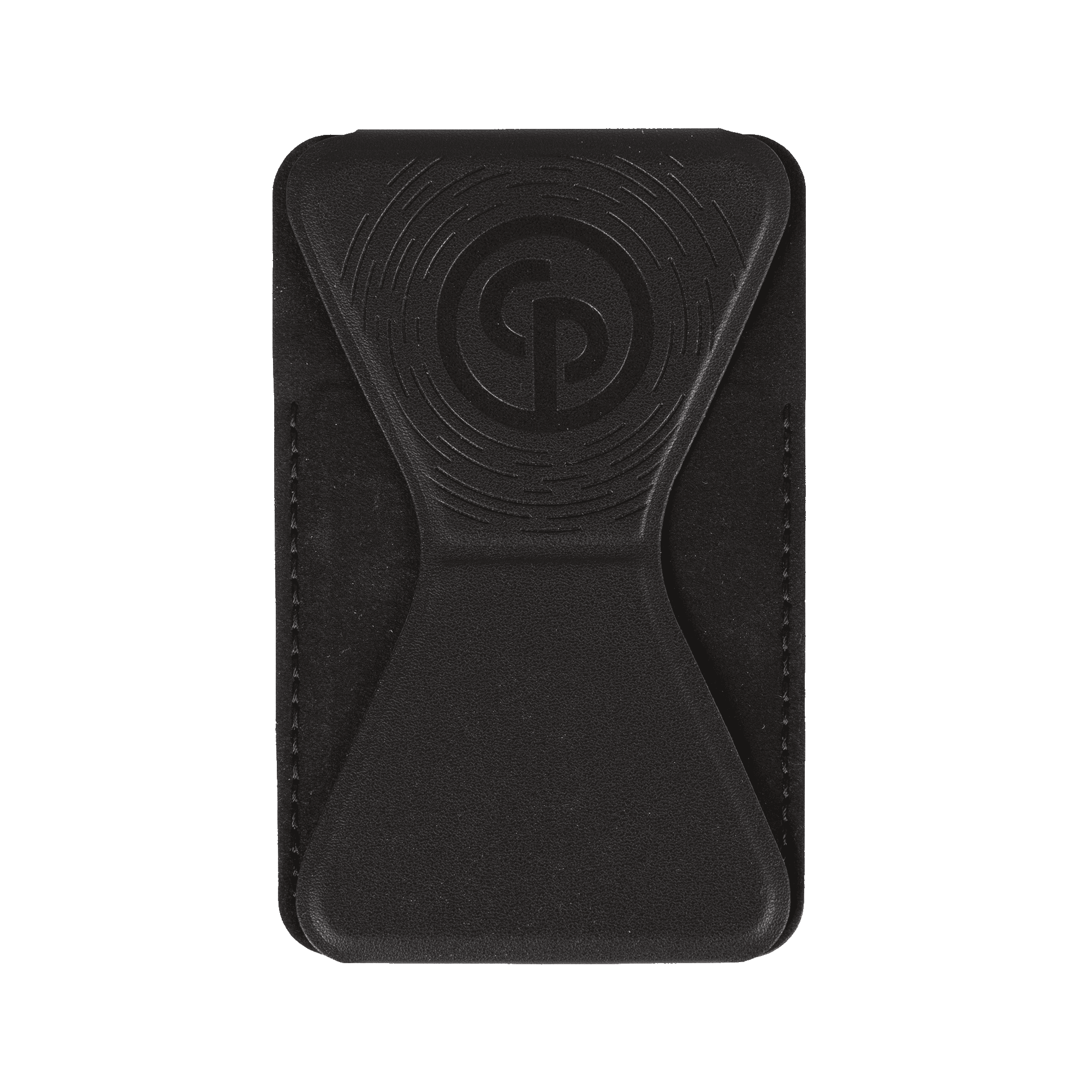 phone card holder in black leather with chicago pneumatic logo embossed from back