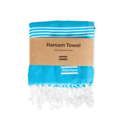 Blue towel with paper wrap
