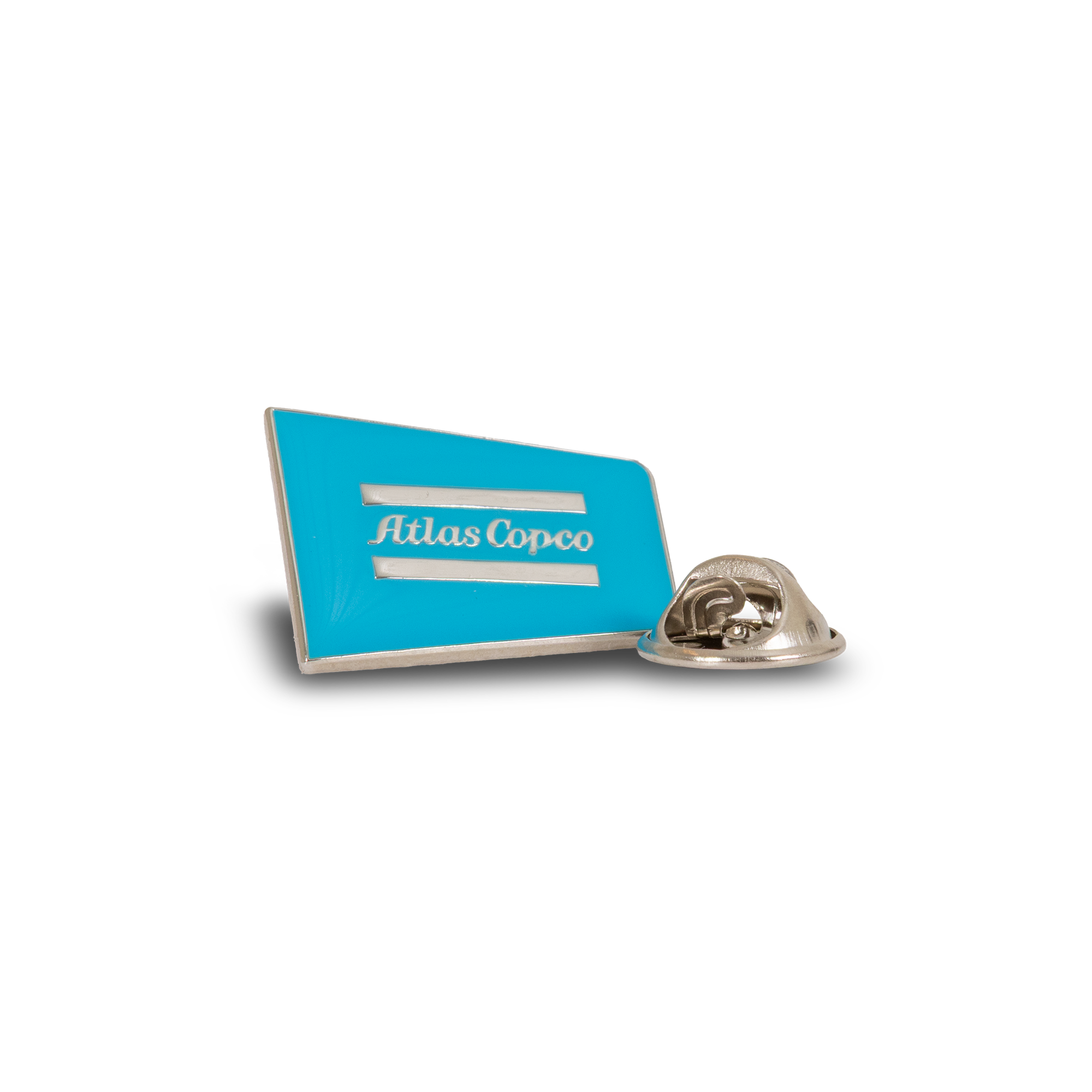 metal pin with atlas copco logo front