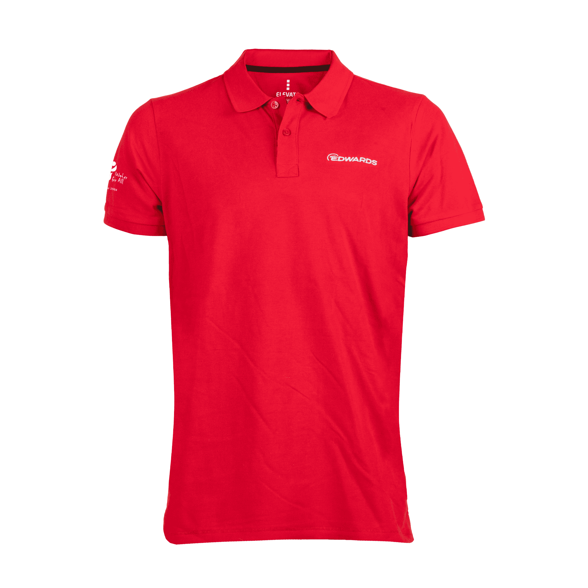 red polo shirt with white edwards logo