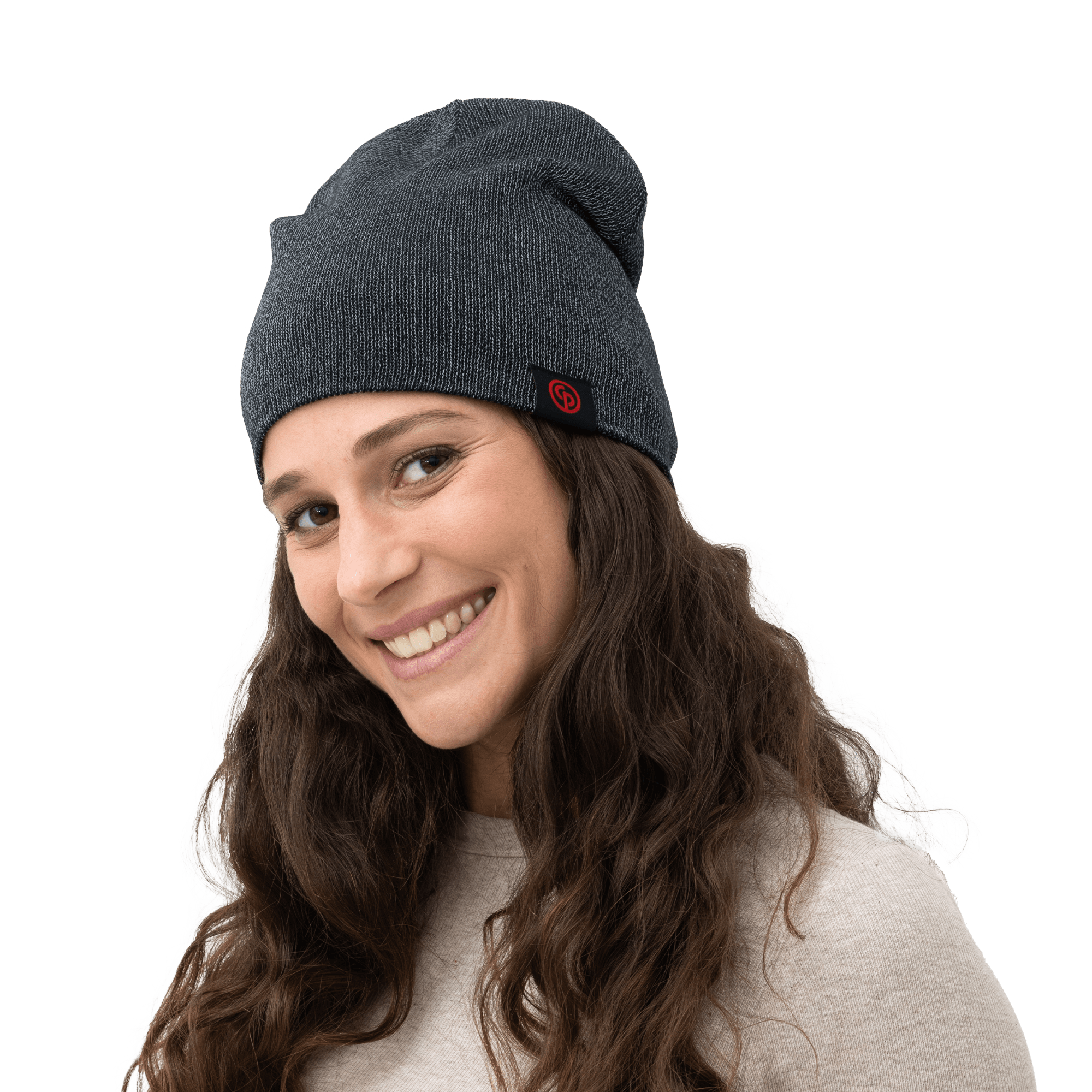 black knitted hat on a girls head