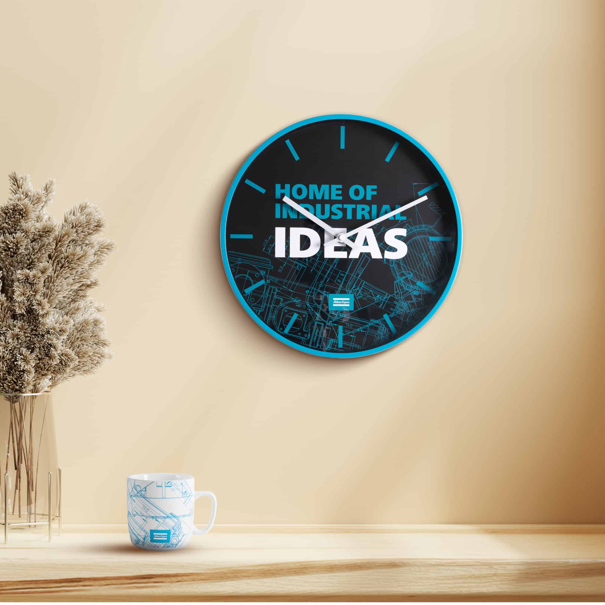 wall clock with home of industrial ideas text