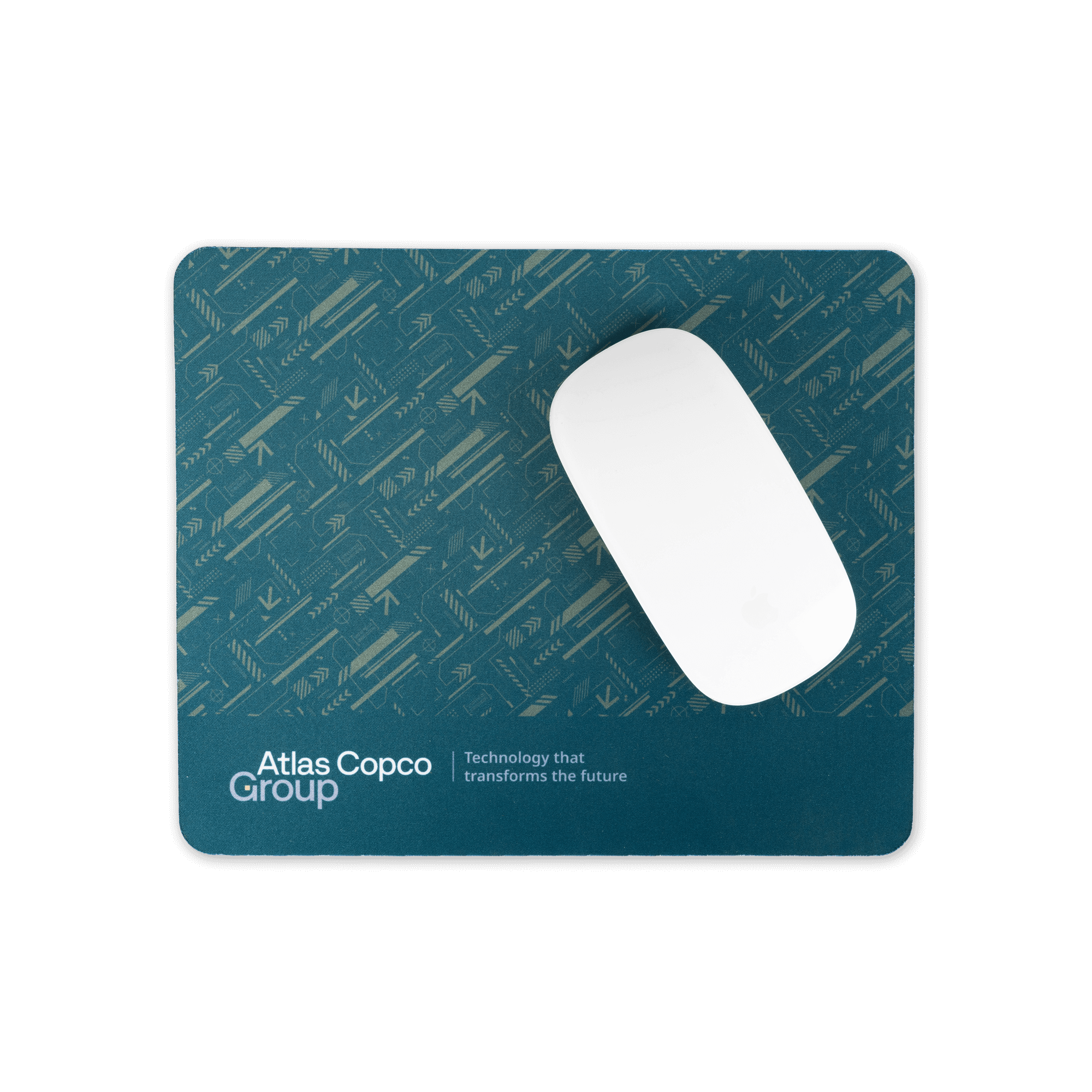 mouse pad with atlas copco group logo and pattern with mouse