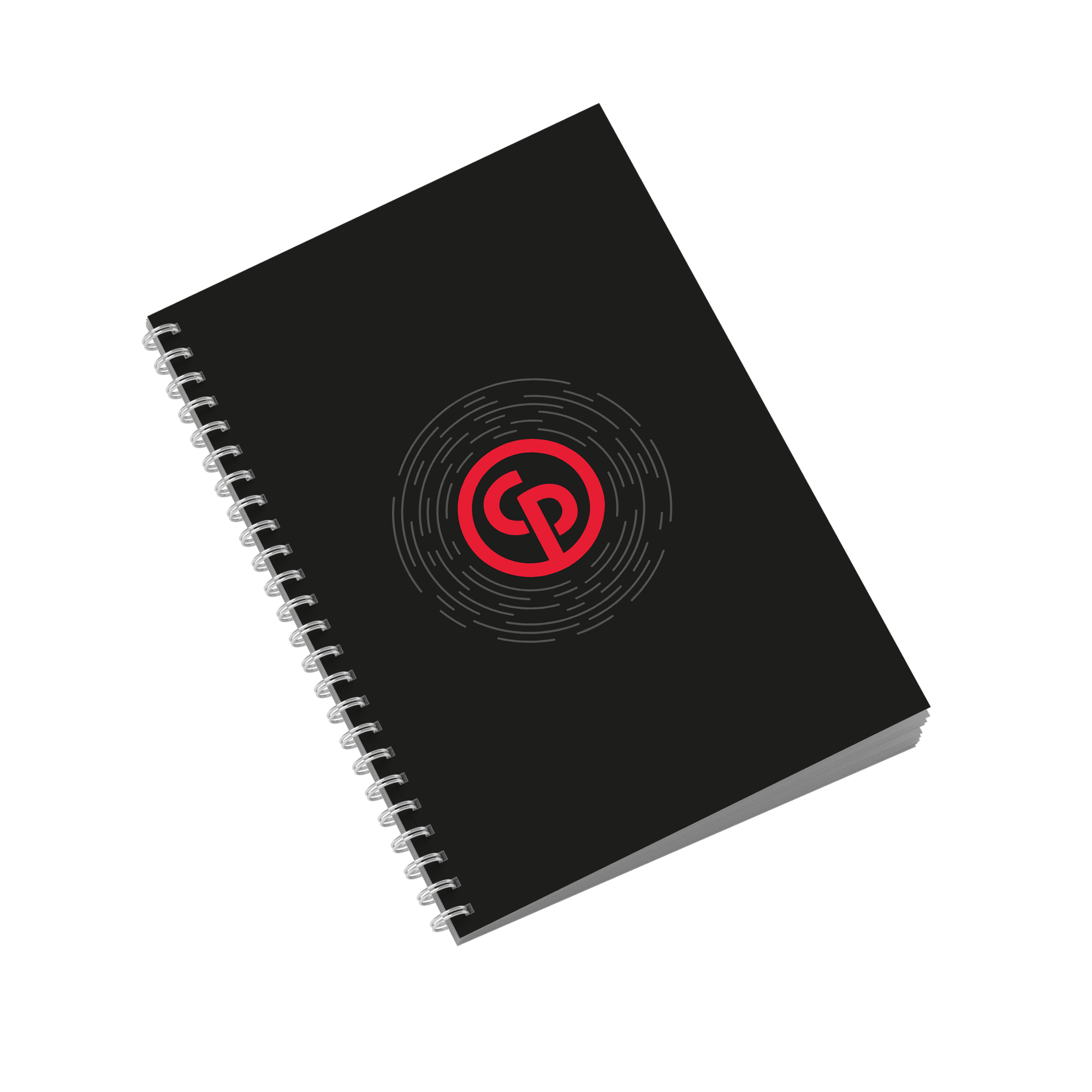 black notebook with chicago pneumatic logo in red