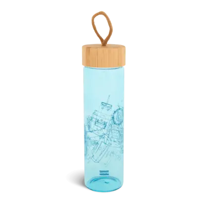 blue glassbottle with atlas copco pattern