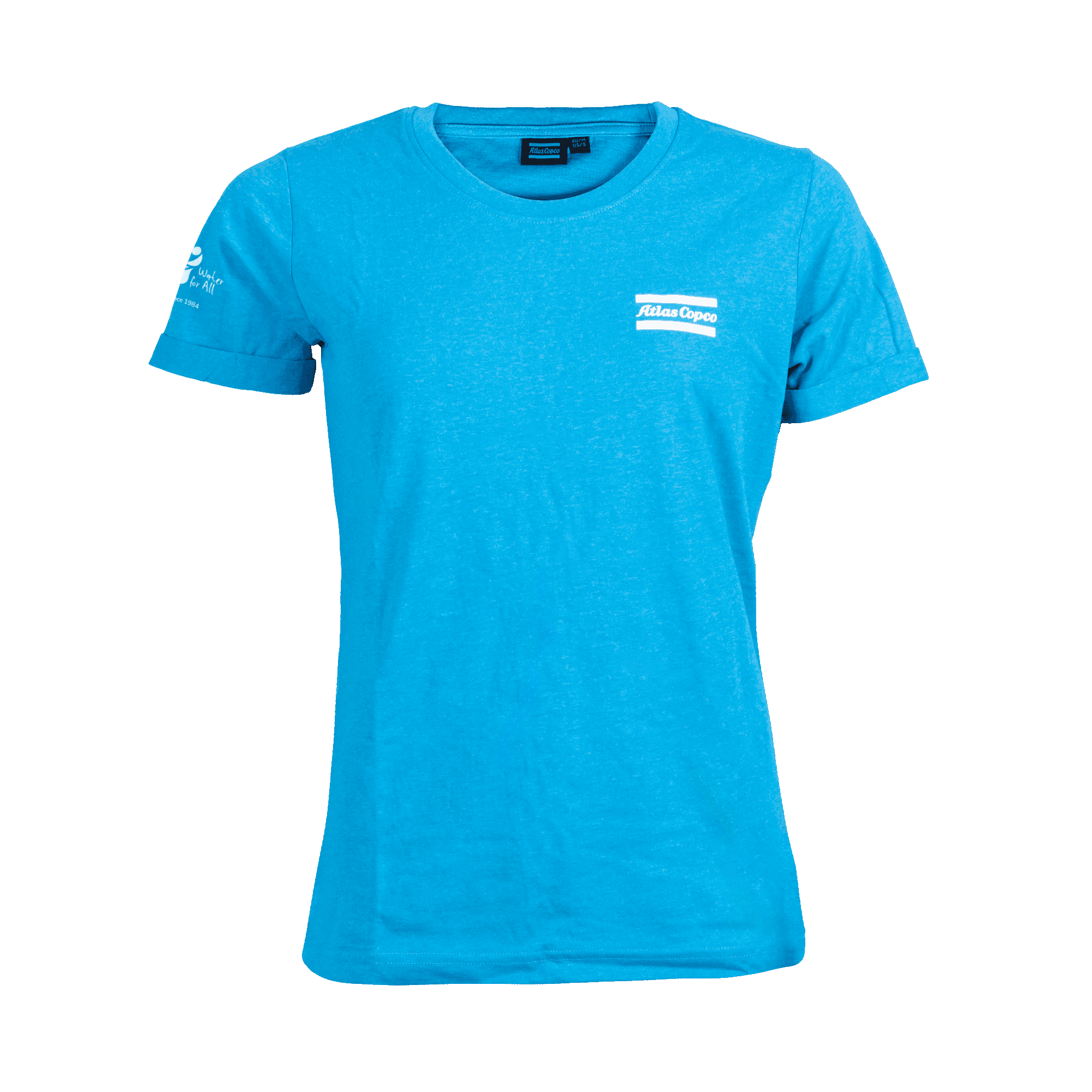 blue tshirt with white atlas copco logo
