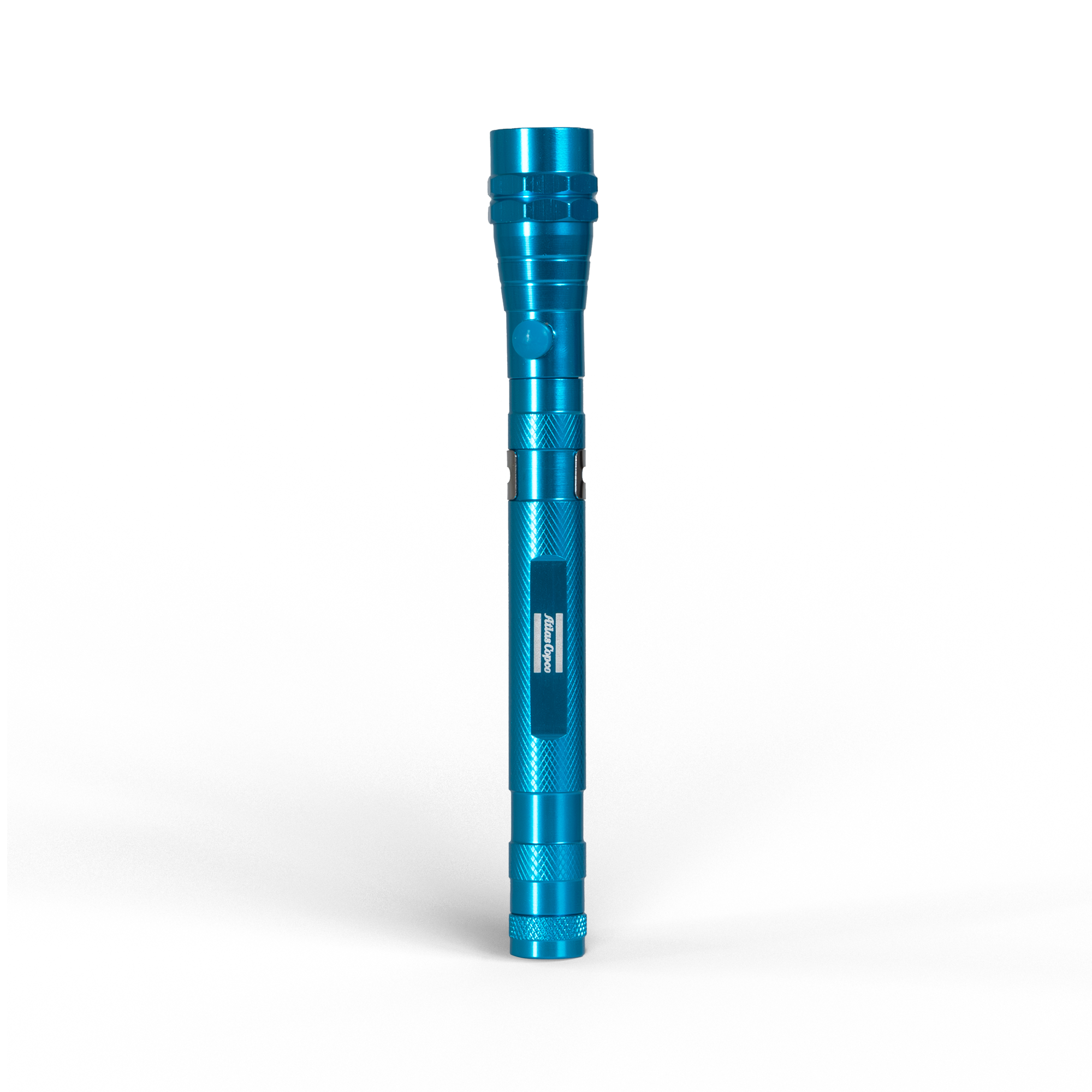 blue telescope flashlight with atlas copco logo