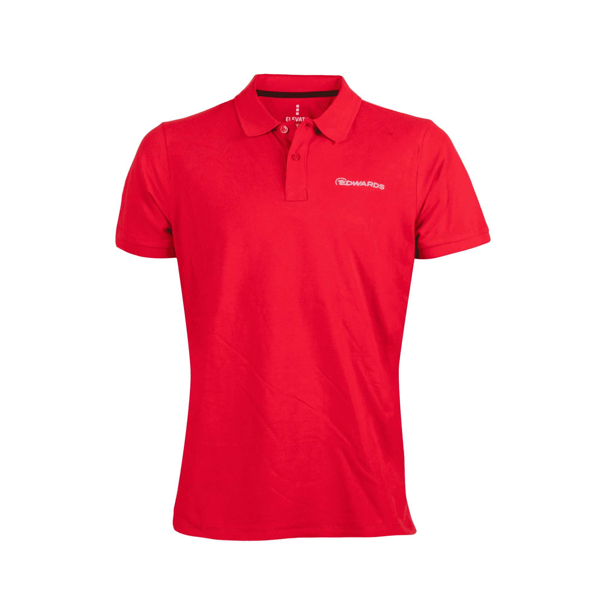 red polo shirt with white edwards logo
